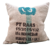 Repurposed Indonesia Coffeebean Bag Cushion Cover- Dystopian Essentials