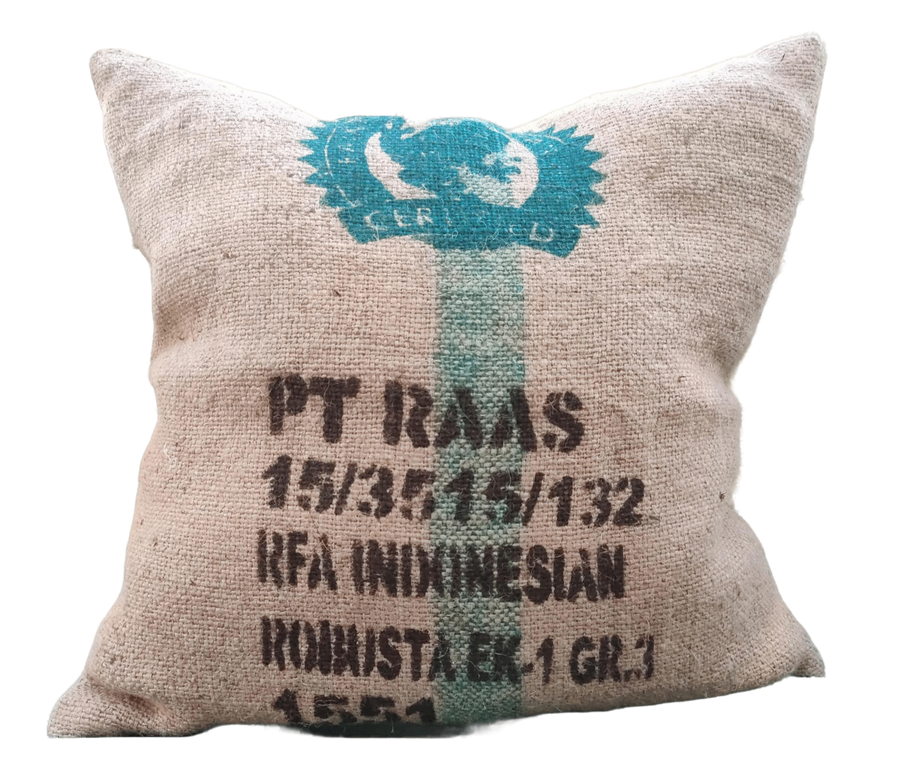 Repurposed Indonesia Coffeebean Bag Cushion Cover- Dystopian Essentials