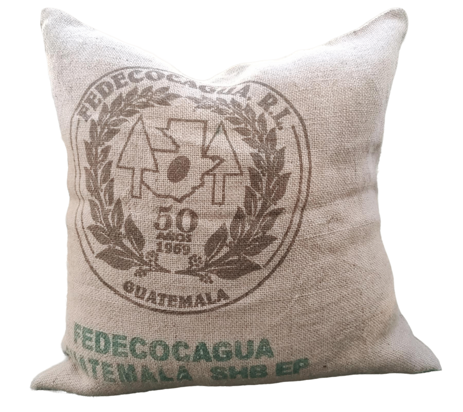 Repurposed GUATEMALA Coffeebean Bag Cushion Cover- Dystopian Essentials